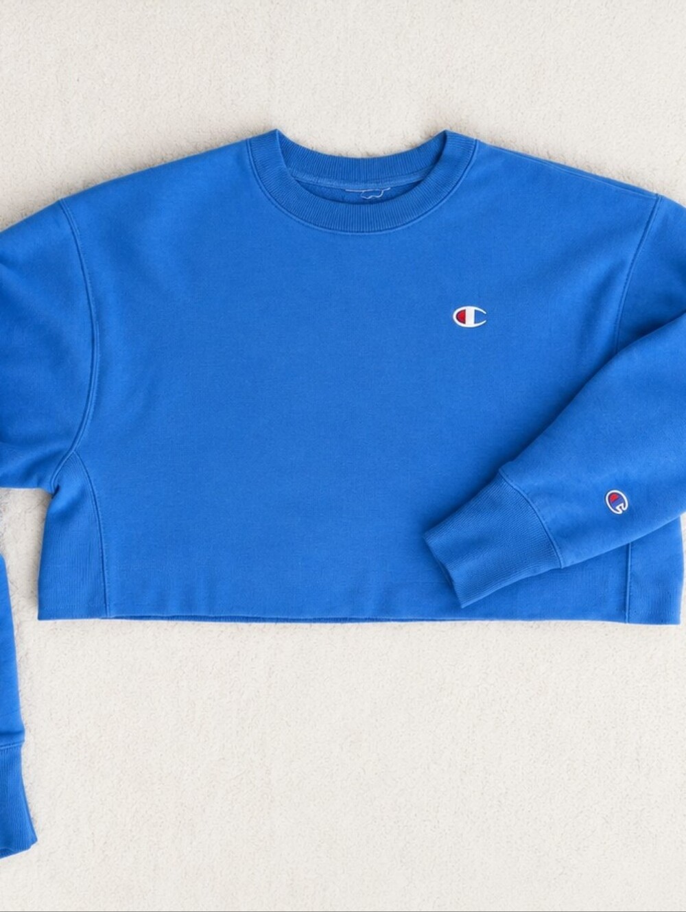 Champion Blue Oversized Cropped Crewneck Sweatshirt Size Medium